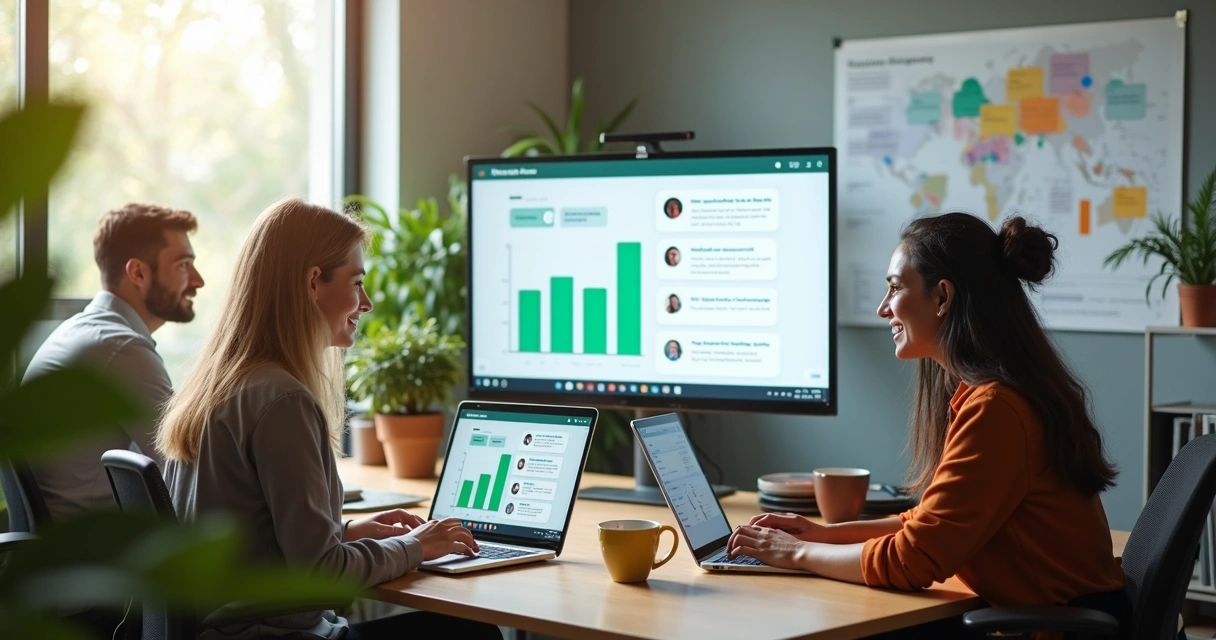 Equipe pequena em escritório usando automação para vendas via WhatsApp