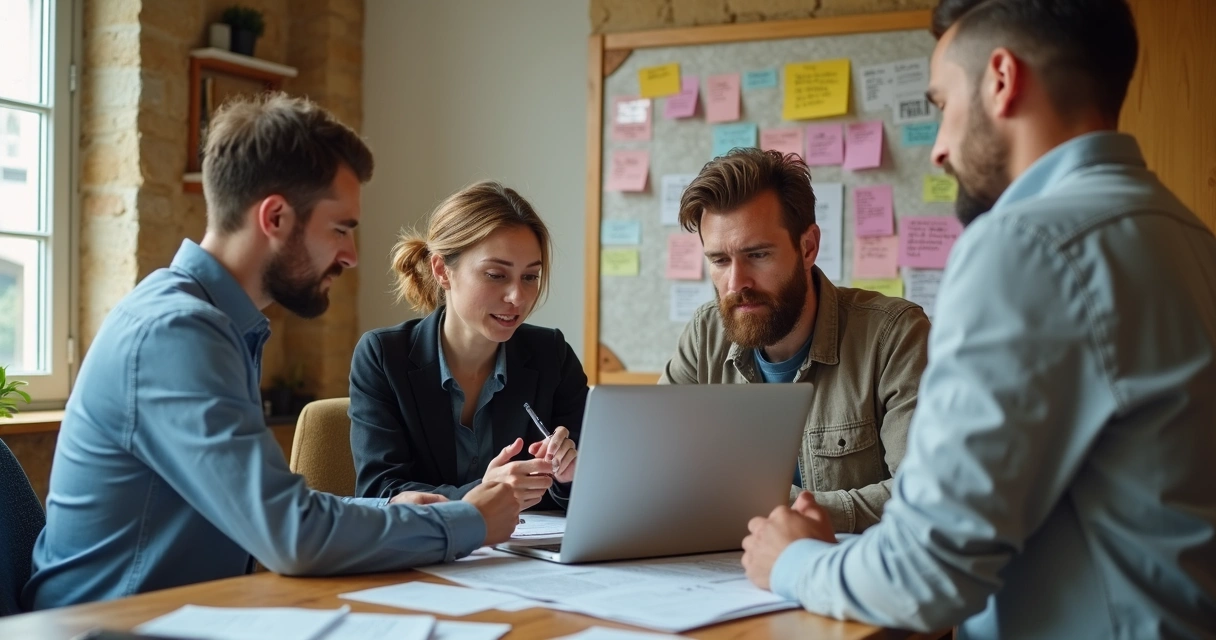 Equipe de pequena empresa discutindo adaptação tributária 