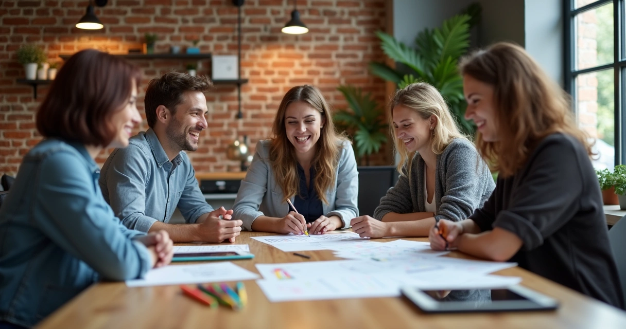 Pequena equipe de trabalho em treinamento prático 