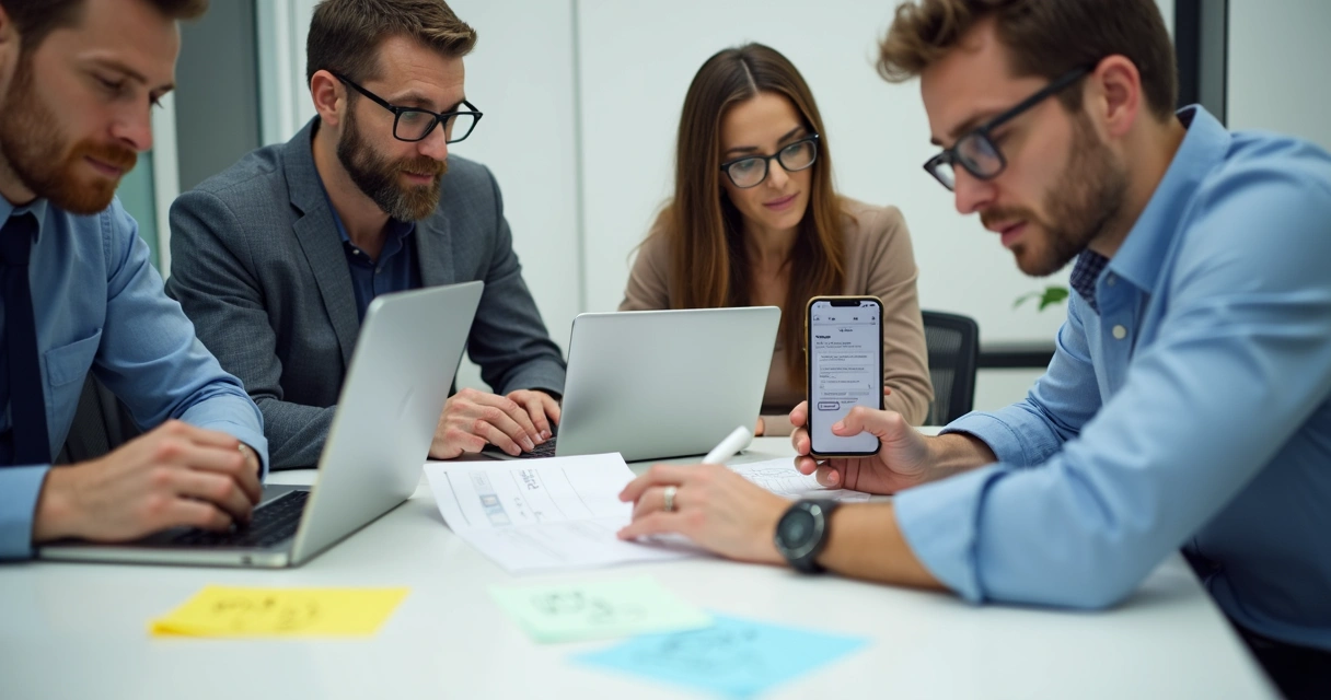 Pequena equipe comercial de vendas registrando contatos