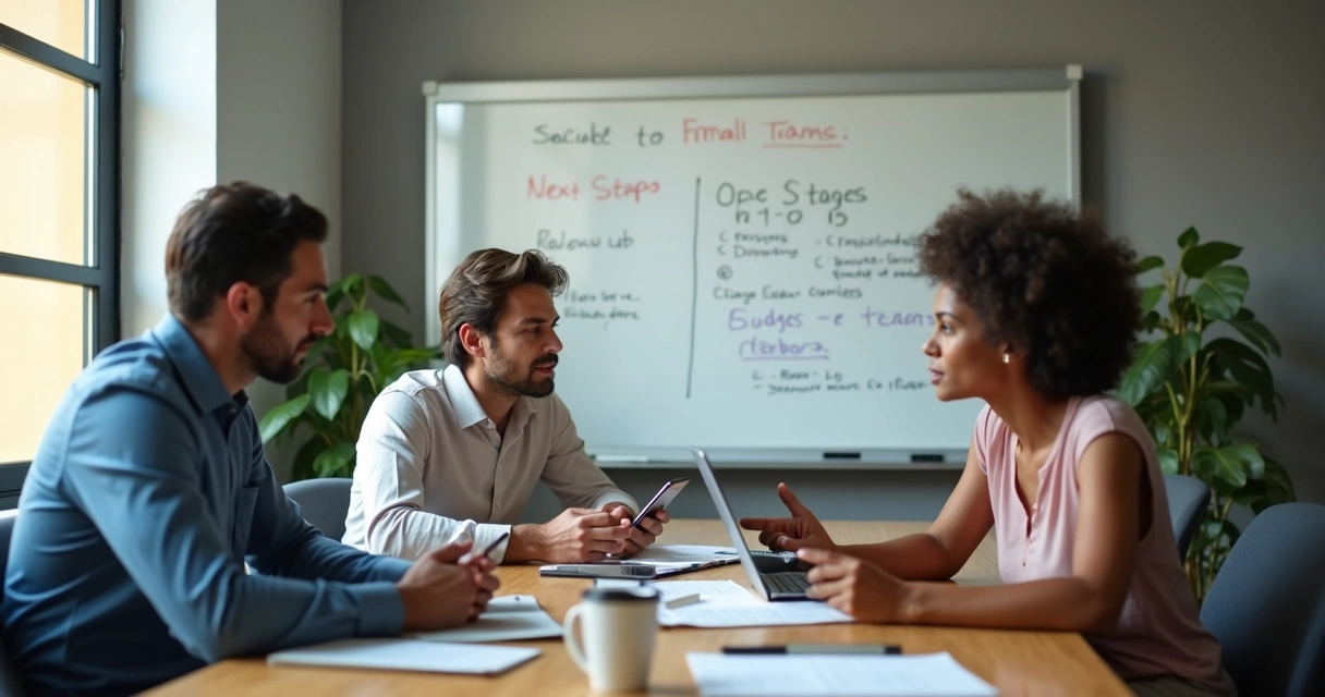 Pequena equipe revisando negócios em reunião de vendas
