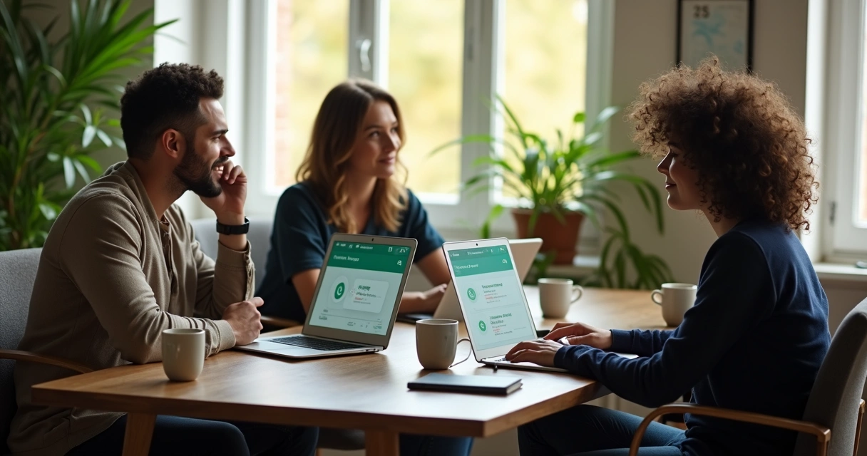 Pequena equipe de vendas fazendo contato por telefone e computador 