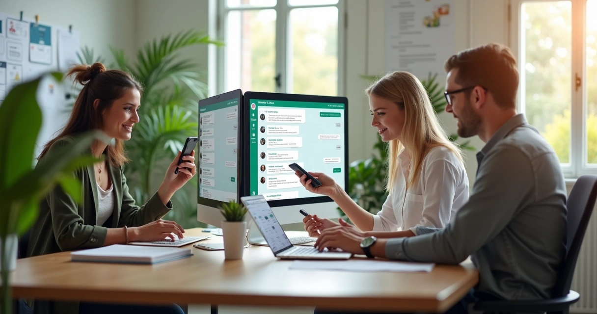 Pequena equipe atendendo clientes pelo WhatsApp