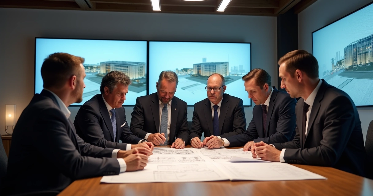 Engenheiros civis discutindo laudo de marquise em ambiente de trabalho 