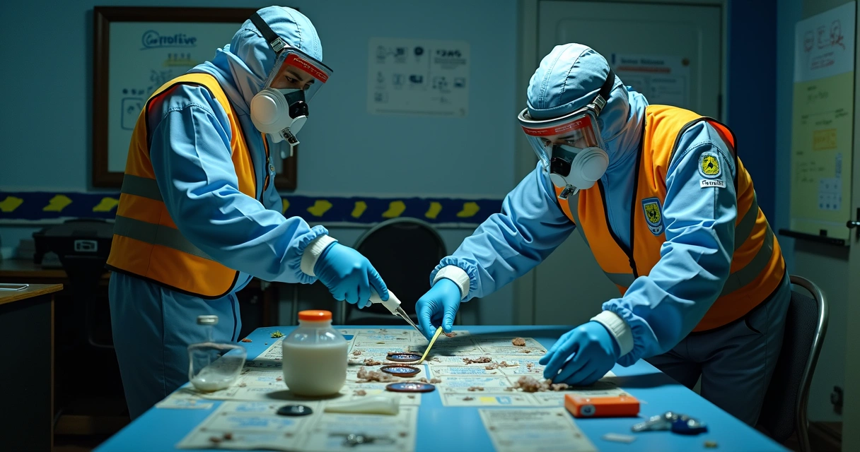 Equipe de peritos analisando cena do crime 