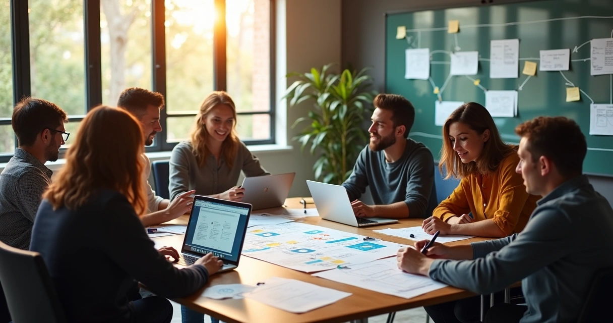 Equipe de planejamento de automação reunida 