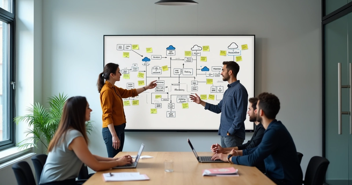Time discutindo planejamento para projeto de inteligência artificial 