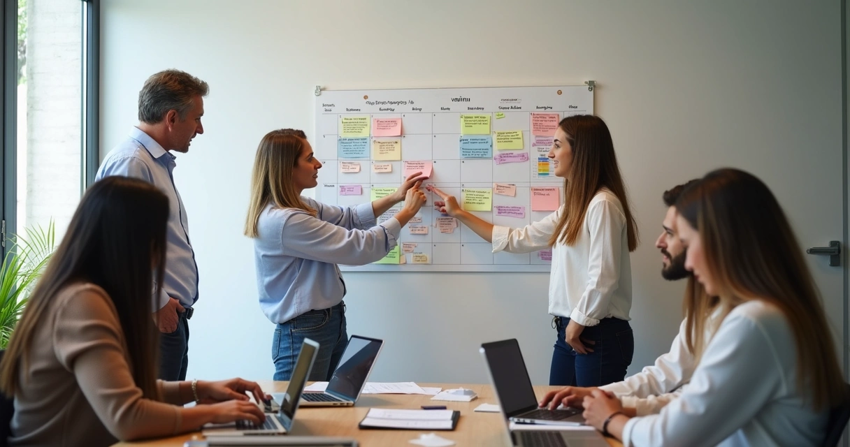 Equipe planejando conteúdo para redes sociais 