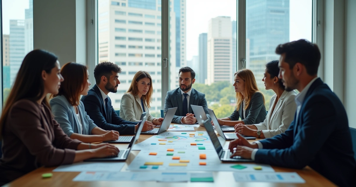 Profissionais reunidos planejando um projeto de IA personalizado 