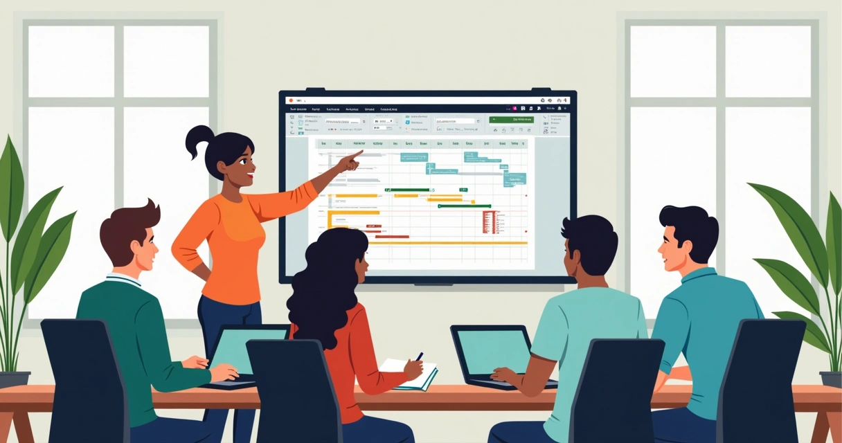 Equipe reunida planejando sprint em sala de reunião 