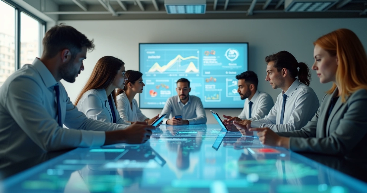 Equipe reunida revisando dados de segurança alimentar 