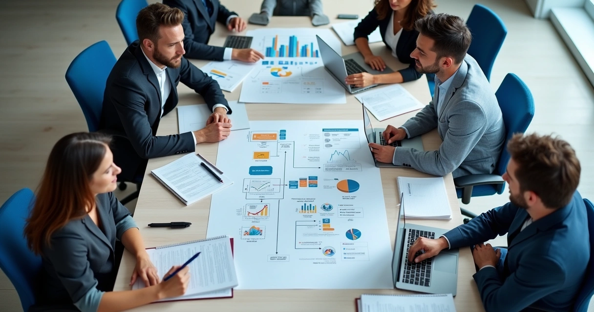 Equipe comercial revisando playbook e métricas de prospecção B2B 