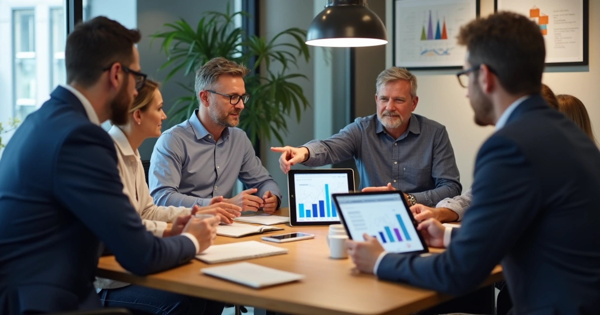 Equipe de PME reunida analisando estratégia de Meta Ads B2B 