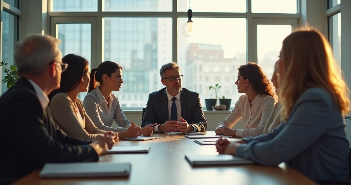 Equipe reunida após mudanças no trabalho 