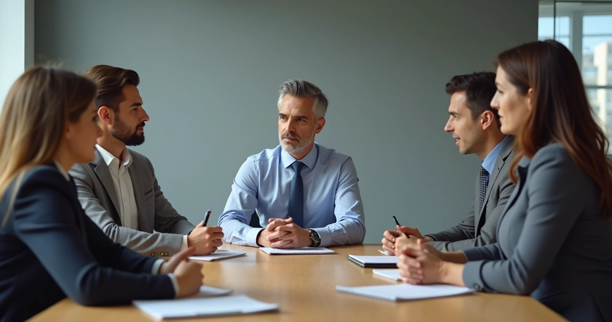 Equipe em reunião após desligamento no ambiente corporativo 