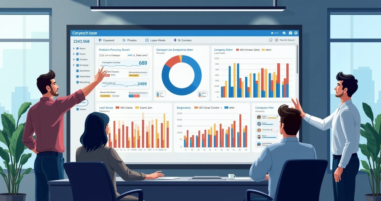 Equipe comercial analisando painel de prospecção B2B 