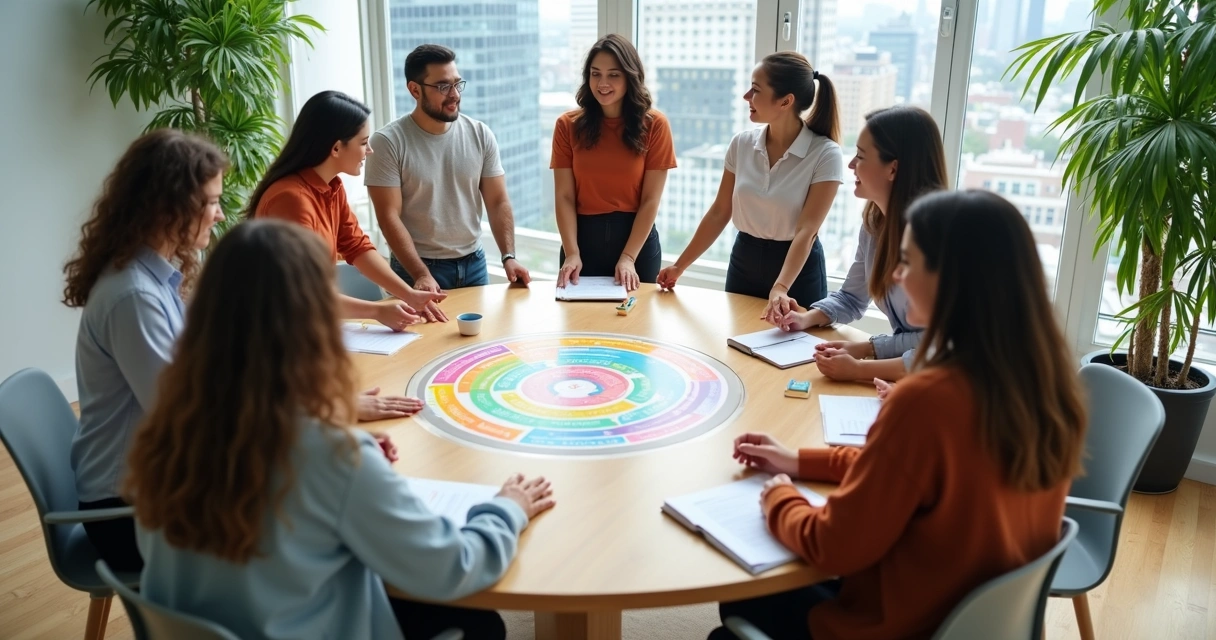 Equipe de trabalho em círculo incluindo colega antes afastado 