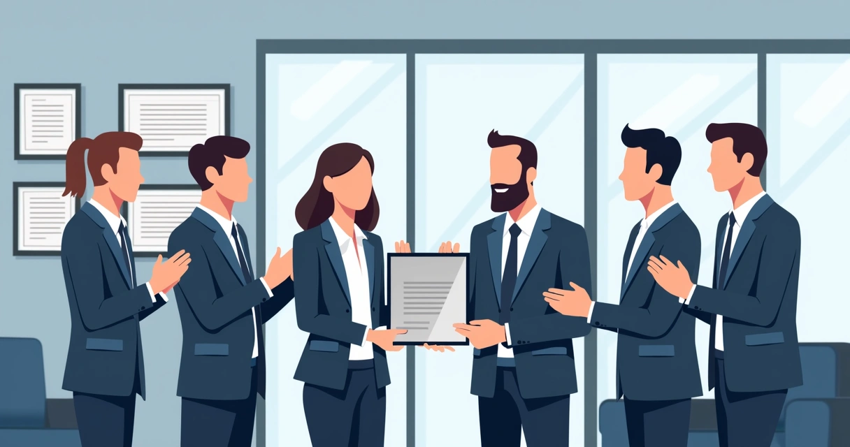 Equipe corporativa recebendo certificado profissional 