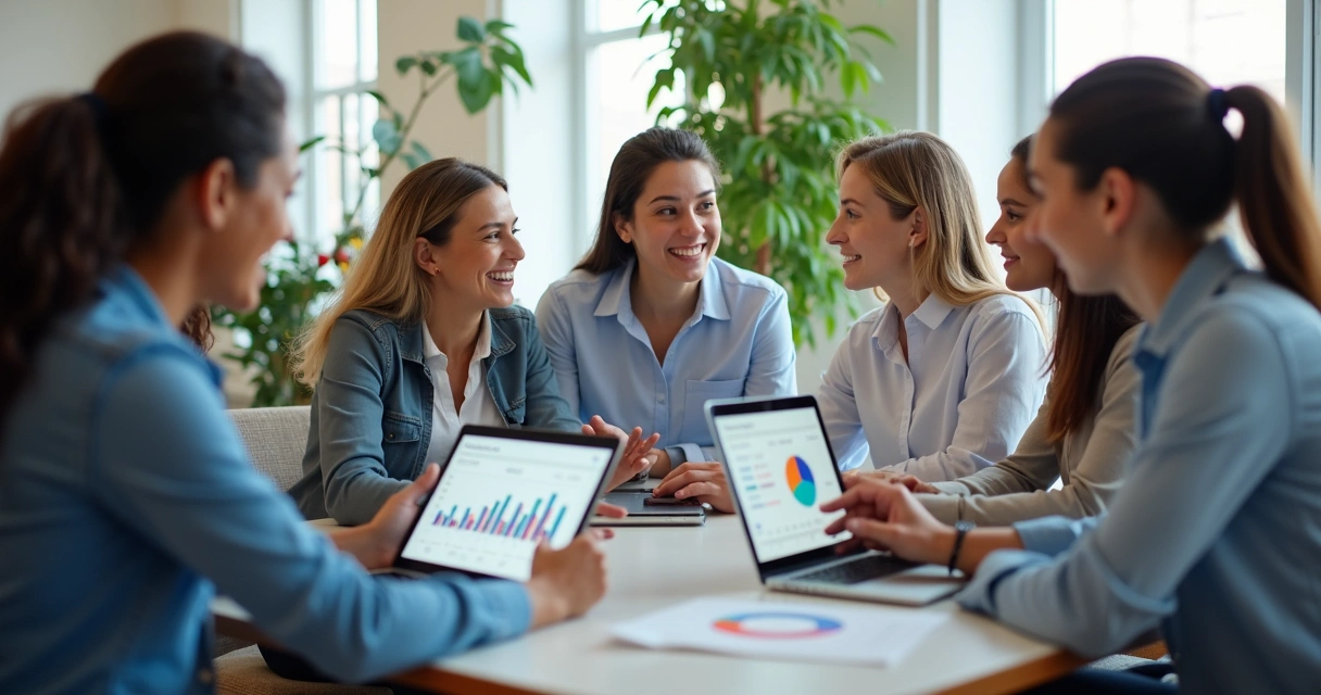 Equipe de recrutamento misturando análise digital e interação humana 