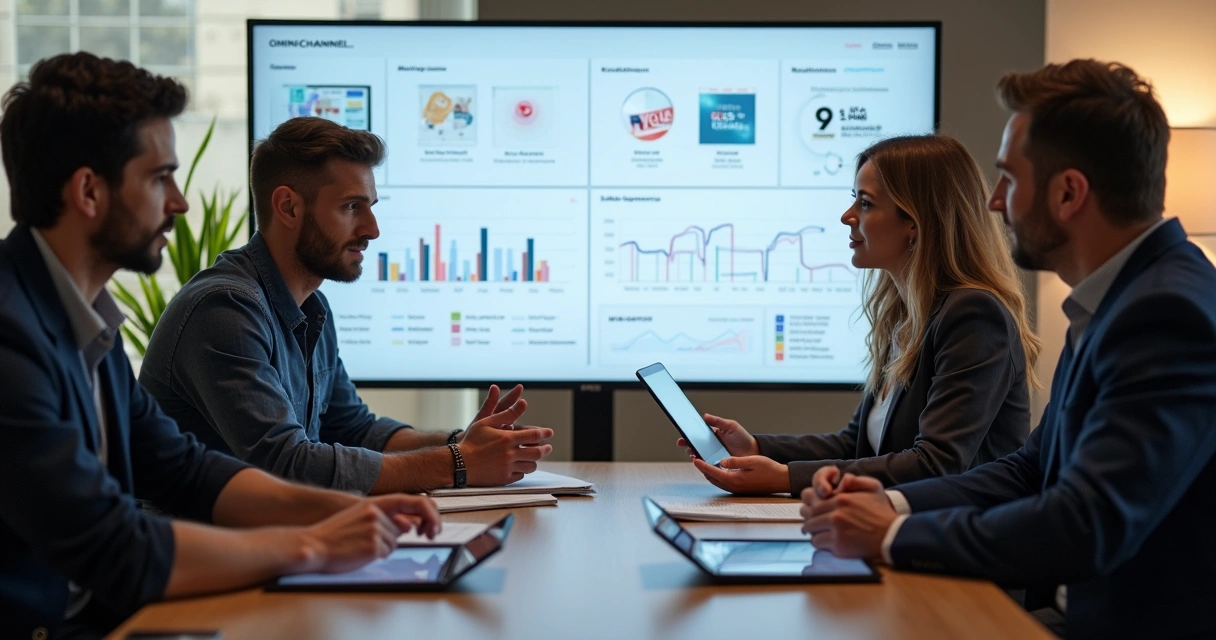 Equipe de varejo monitorando operações de múltiplas lojas e canais 