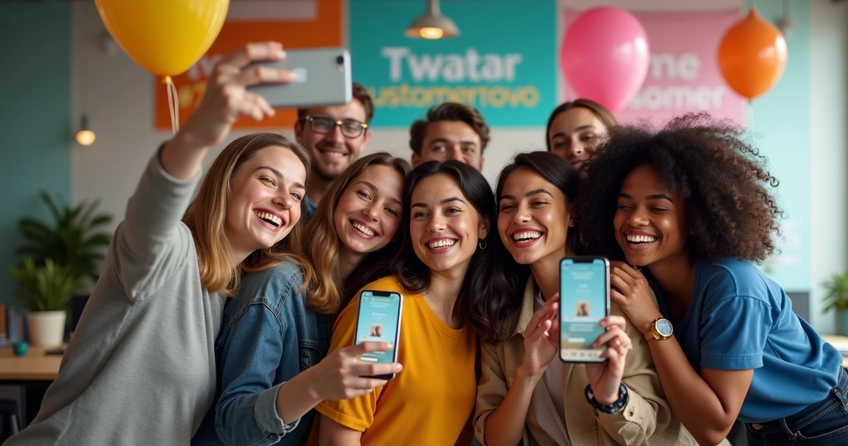 Equipe de marketing comemorando Dia do Cliente com celulares 