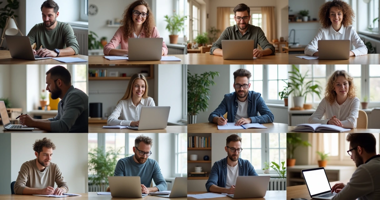 Pessoas trabalhando em equipe conectadas por vídeo de suas casas 