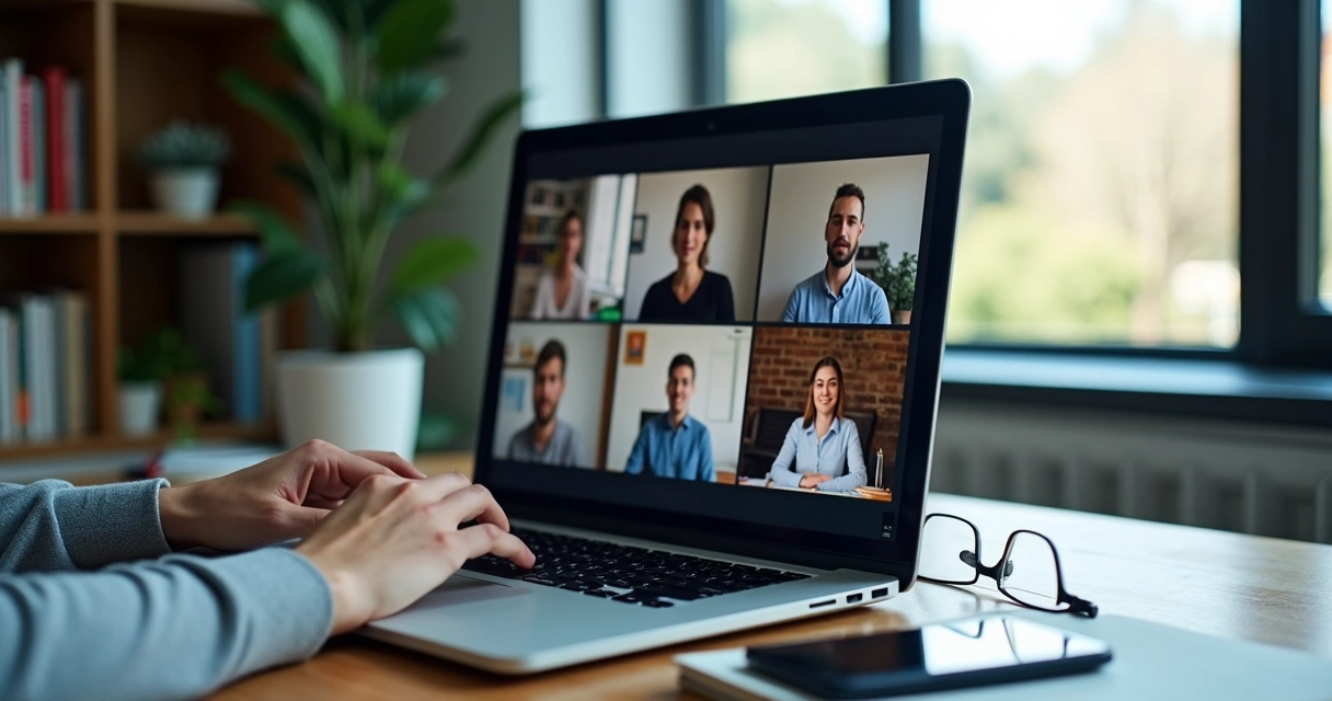 Equipe remota em videoconferência lidando com conflito ético na tela 