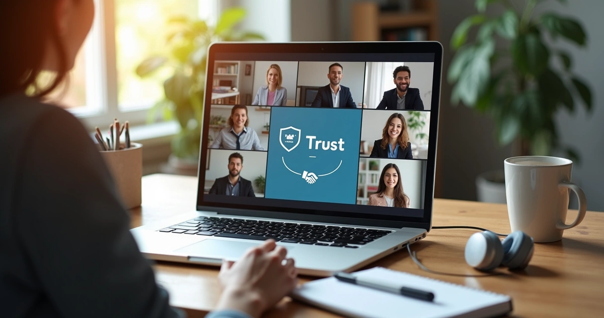Equipe remota em reunião online simbolizando ética e colaboração 