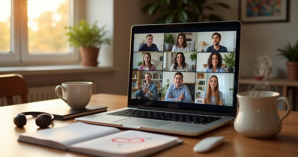 Equipe remota focada em videocall organizada com clima de tranquilidade 