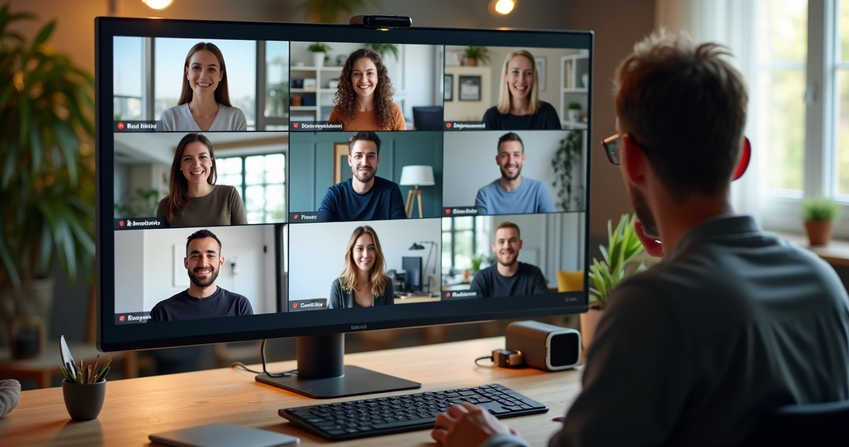 Equipe trabalhando remotamente com painel de PABX online 