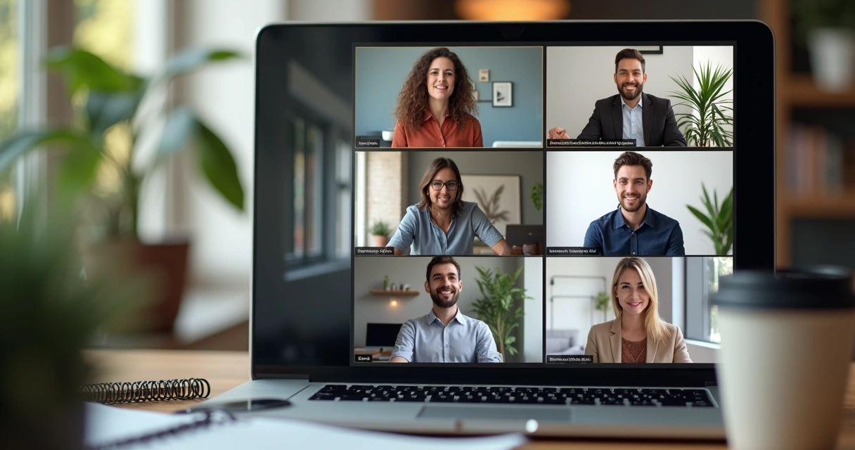 Equipe remota participando de videoconferência