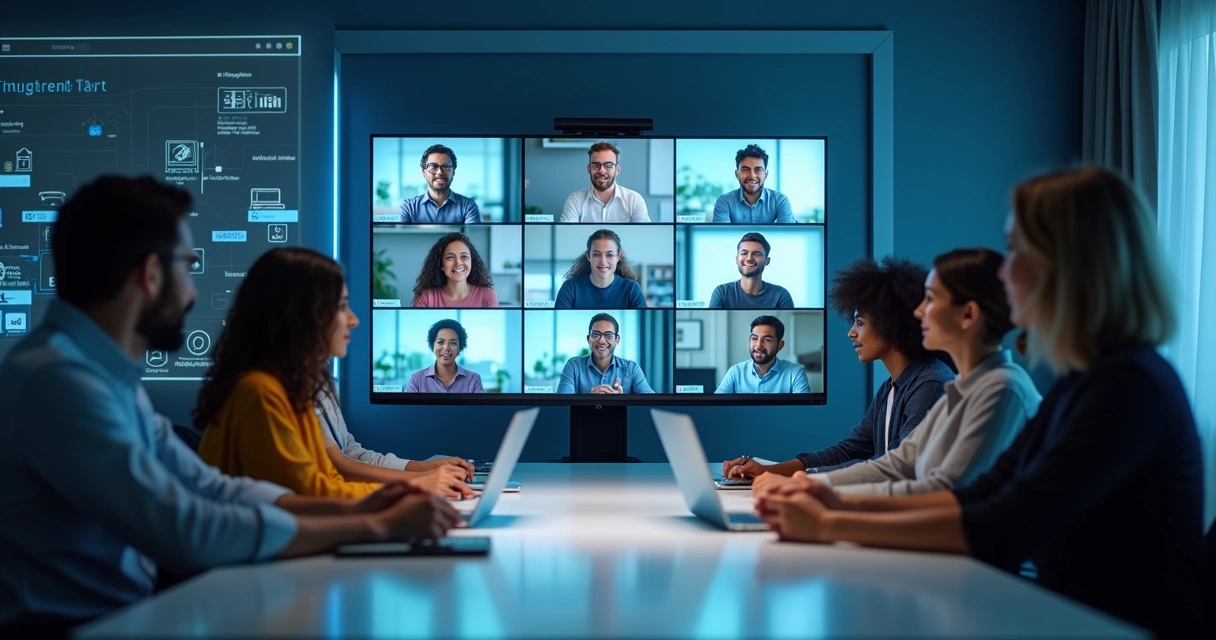 Equipe remota de trabalho colaborando online em telas de computador 