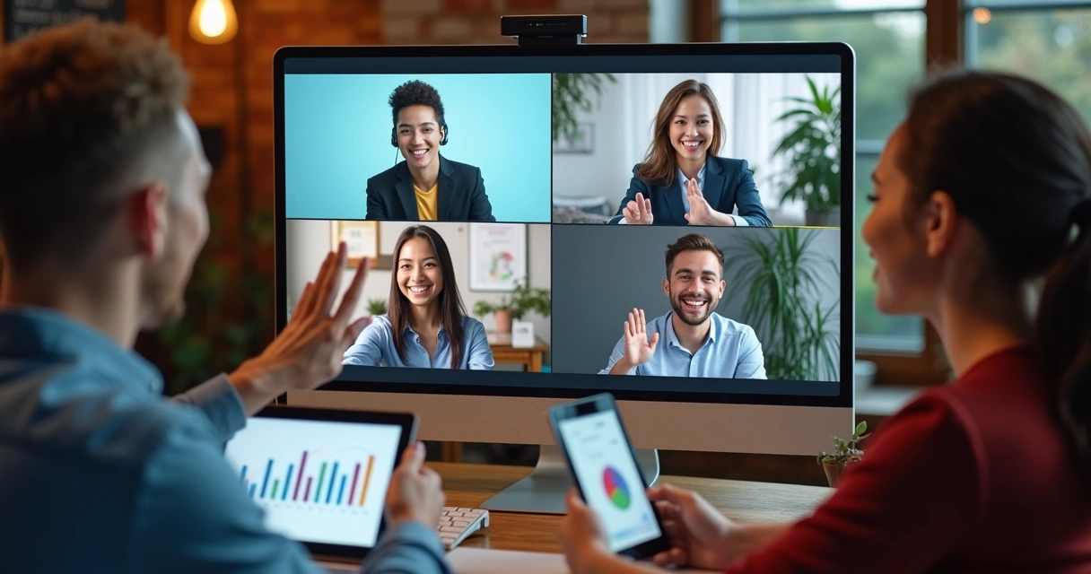 Equipe de vendas remota comemorando crescimento digital