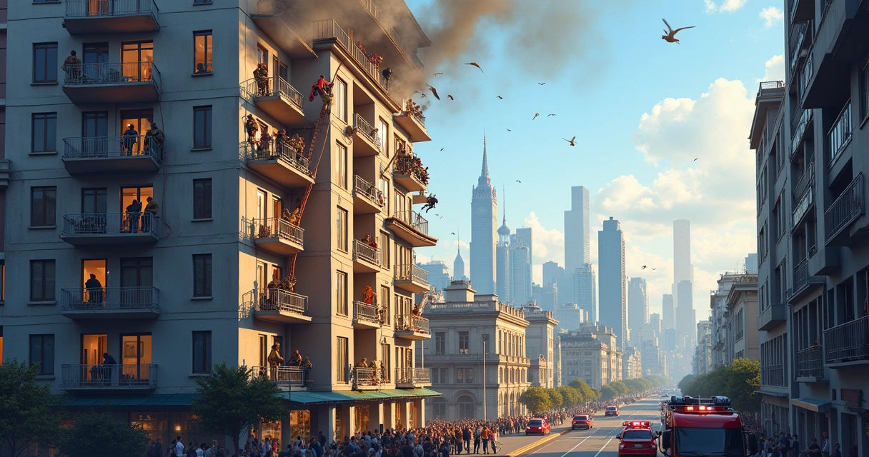 Equipe de bombeiros em resgate ativo em edifício 