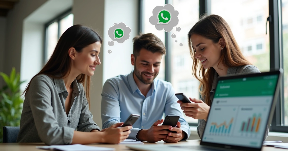 Equipe de vendas se comunicando com clientes via WhatsApp