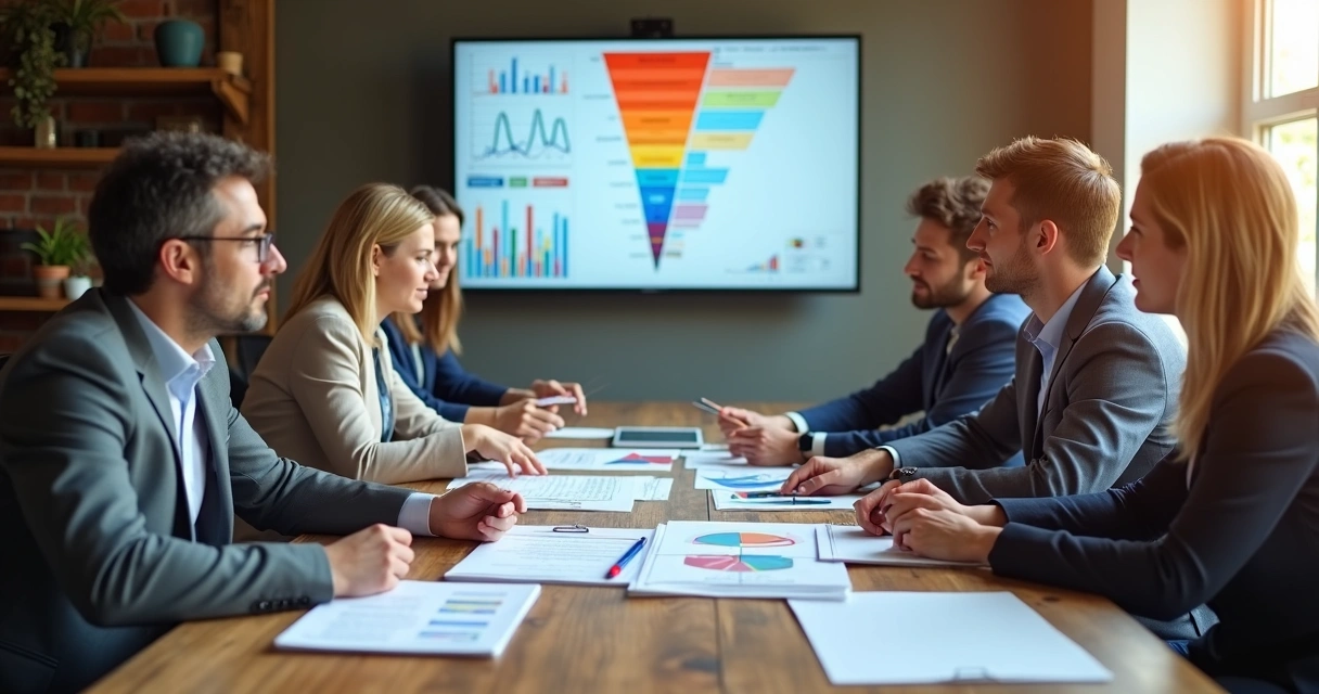 Equipe discutindo dados de vendas em reunião semanal 