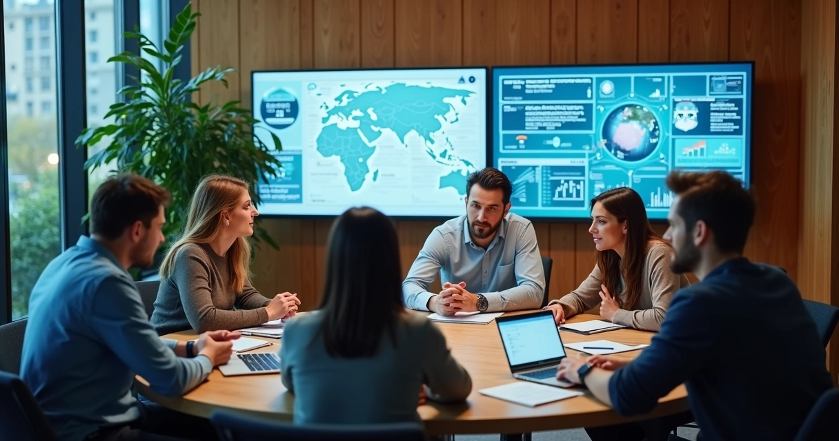 Equipe reunida discutindo estratégia de automação digital 