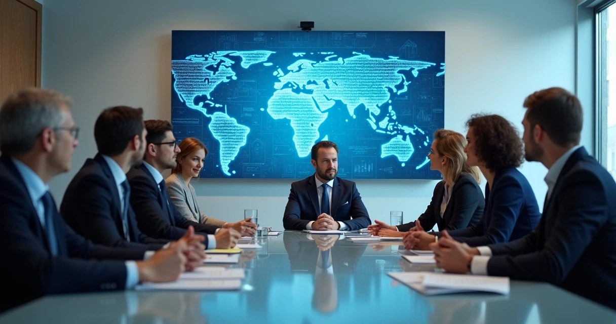 Grupo reunido em sala debatendo ética em inteligência artificial 