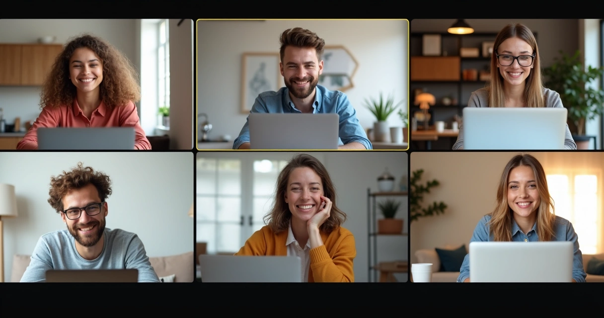 Grupo reunido em videoconferência, com expressões variadas 