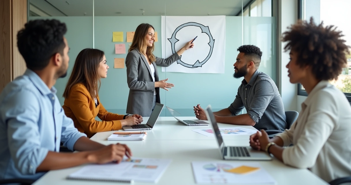 Equipe em reunião observando padrões e evitando repetições no trabalho 