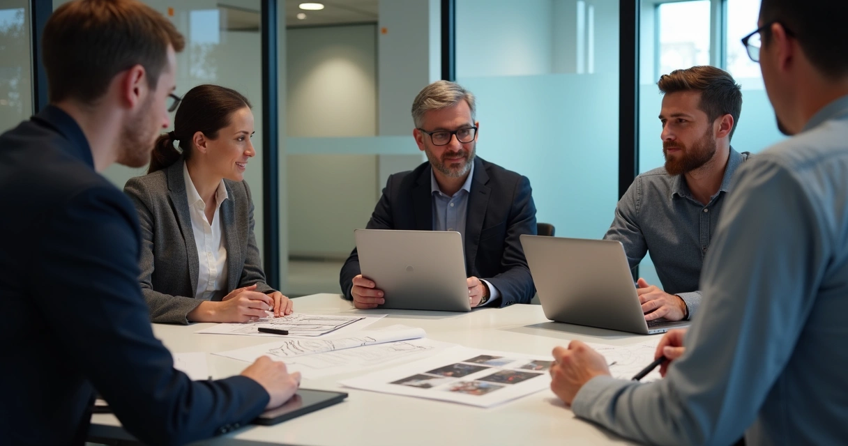 Equipe em reunião de planejamento para loja online 