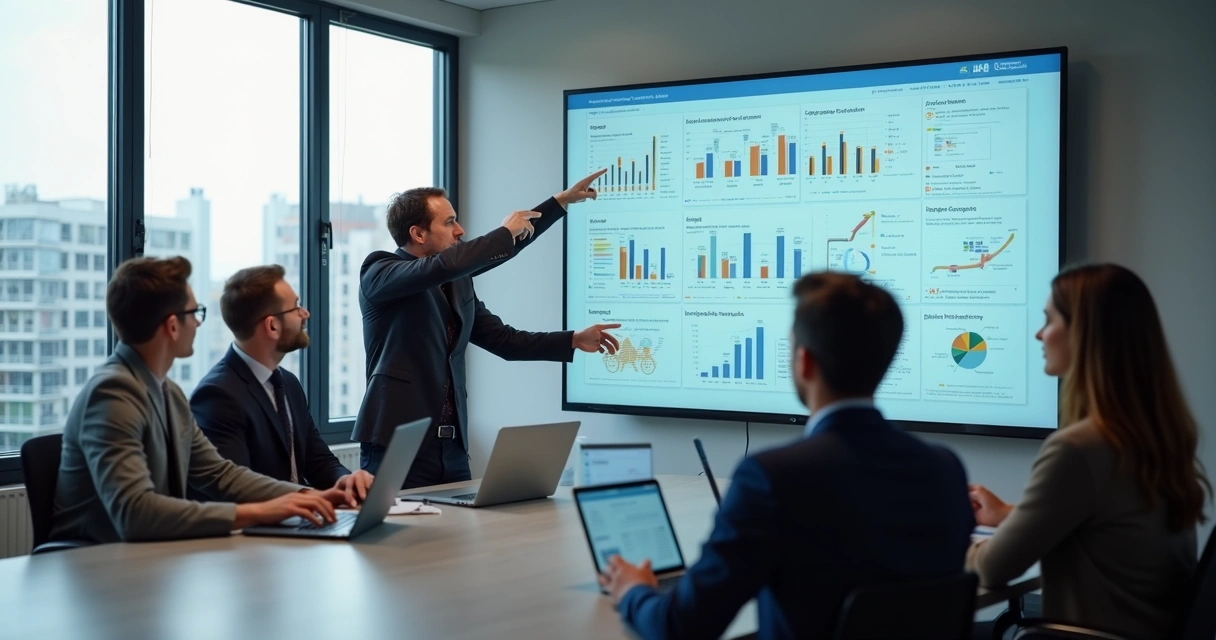 Time discutindo projeto de automação em reunião de negócios 