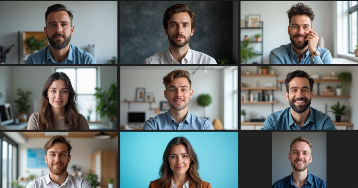 Grupo de pessoas em uma videoconferência em ambientes diferentes 