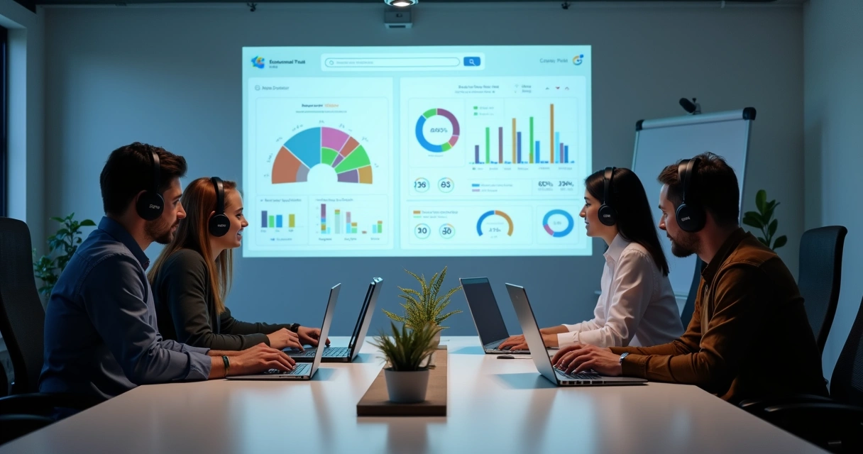 Equipe faz reunião sobre suporte técnico digital 