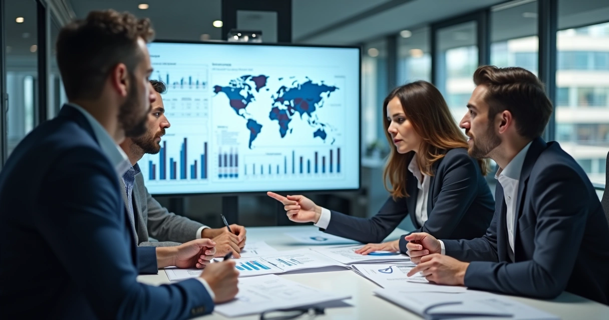 Equipe comercial em reunião discutindo queda de vendas 
