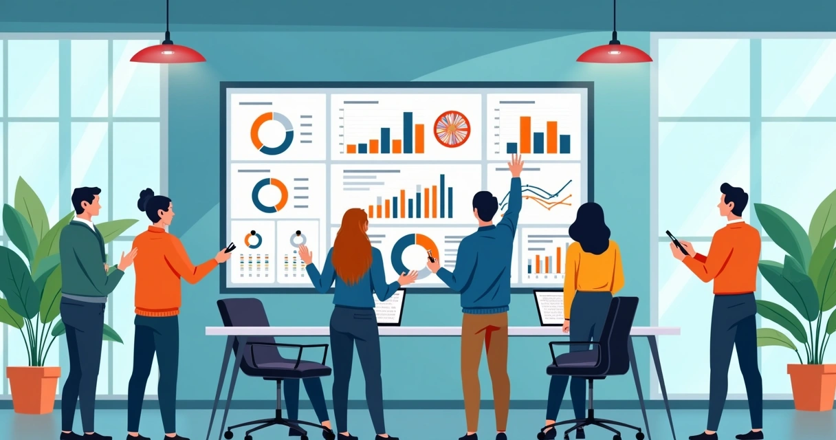 Equipe de vendas SaaS analisando dados em um dashboard digital 