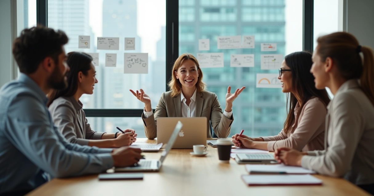 Equipe diversa em reunião mostrando confiança e cooperação 