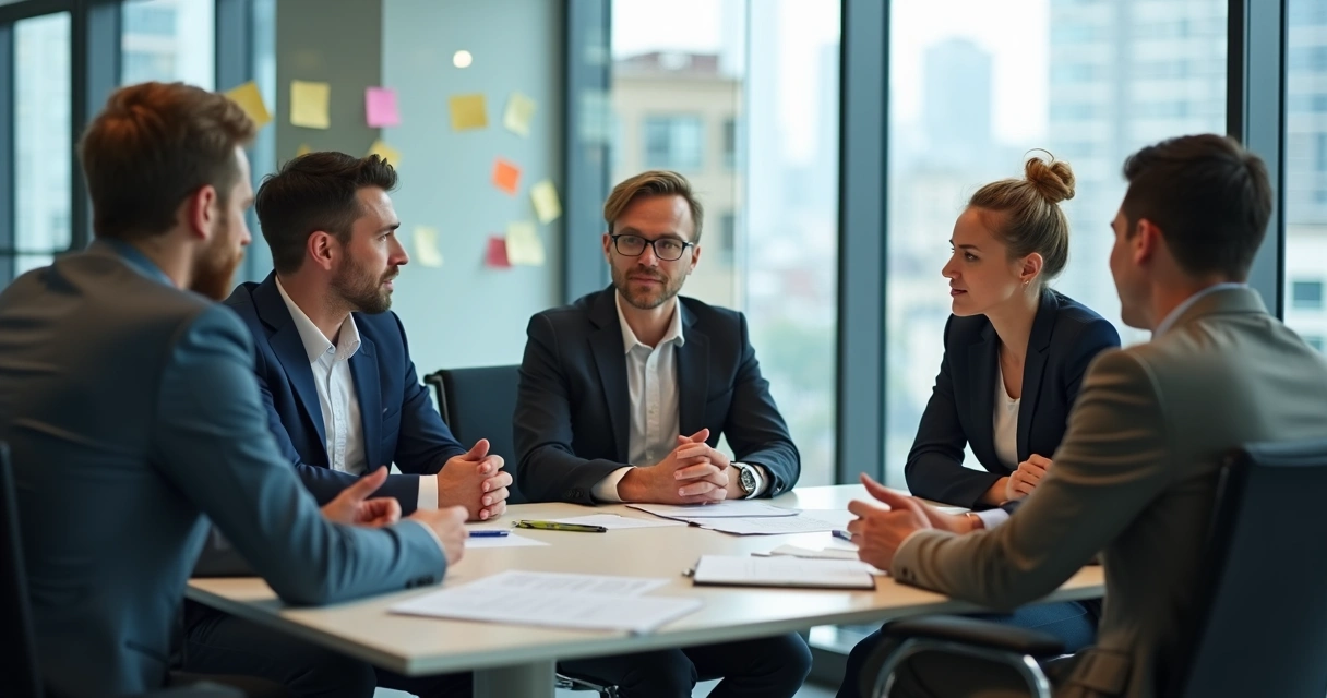 Equipe reunida discutindo situação de conflito na empresa 
