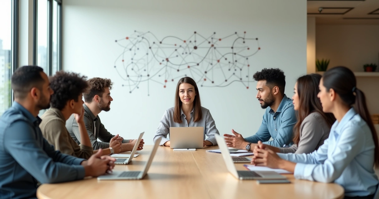 Equipe diversa em reunião de trabalho mostrando empatia e colaboração 