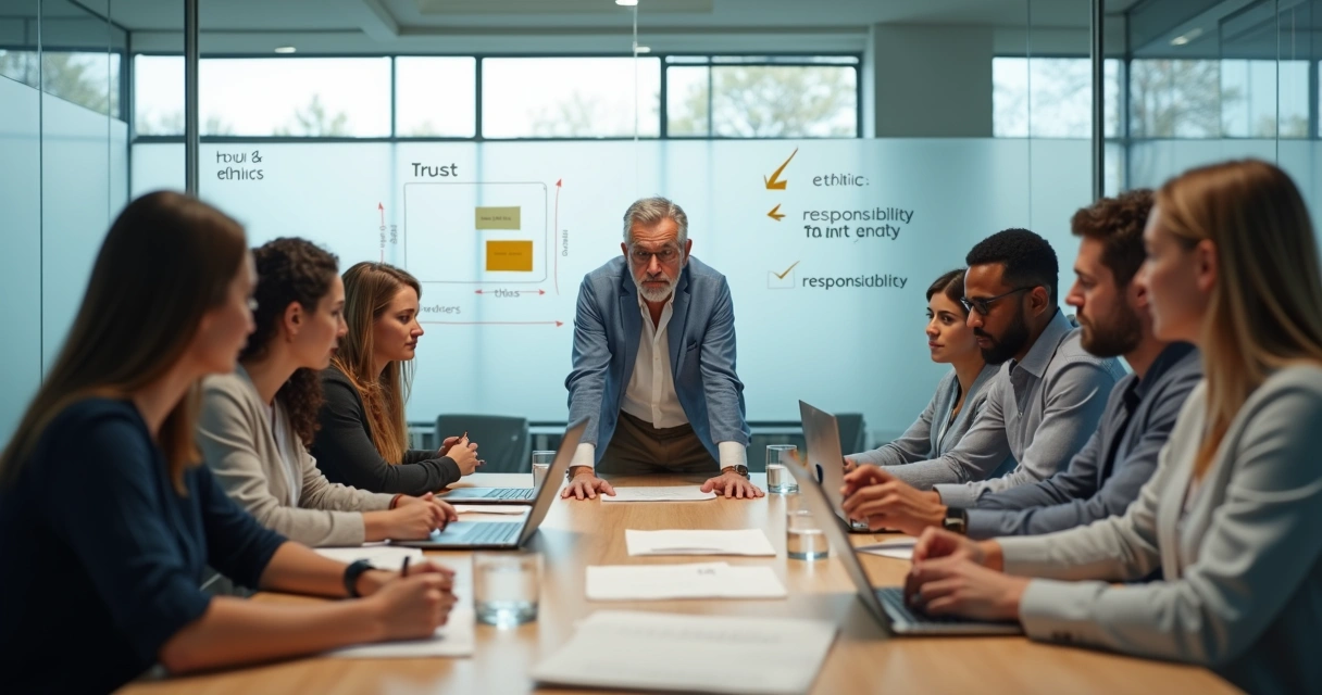 Equipe diversa em reunião mostrando unidade e confiança 